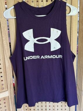 Under Armour Purple Logo Tank Top Large Loose Fit Athletic Gym